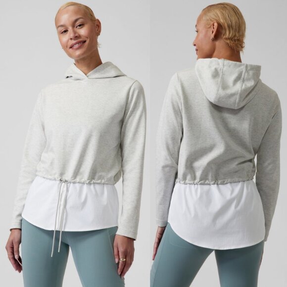 ATHLETA Hybrid Gallery Hoodie Top Mixed Media Gray/White Size L - Picture 1 of 8